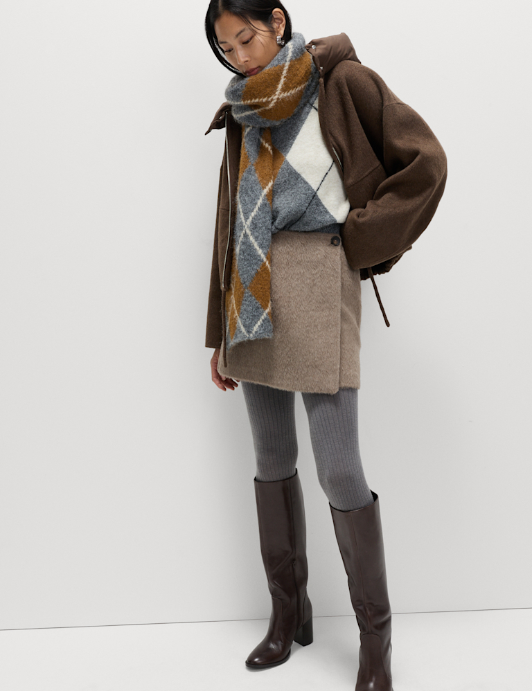 Brushed Mini Wrap Skirt with Wool