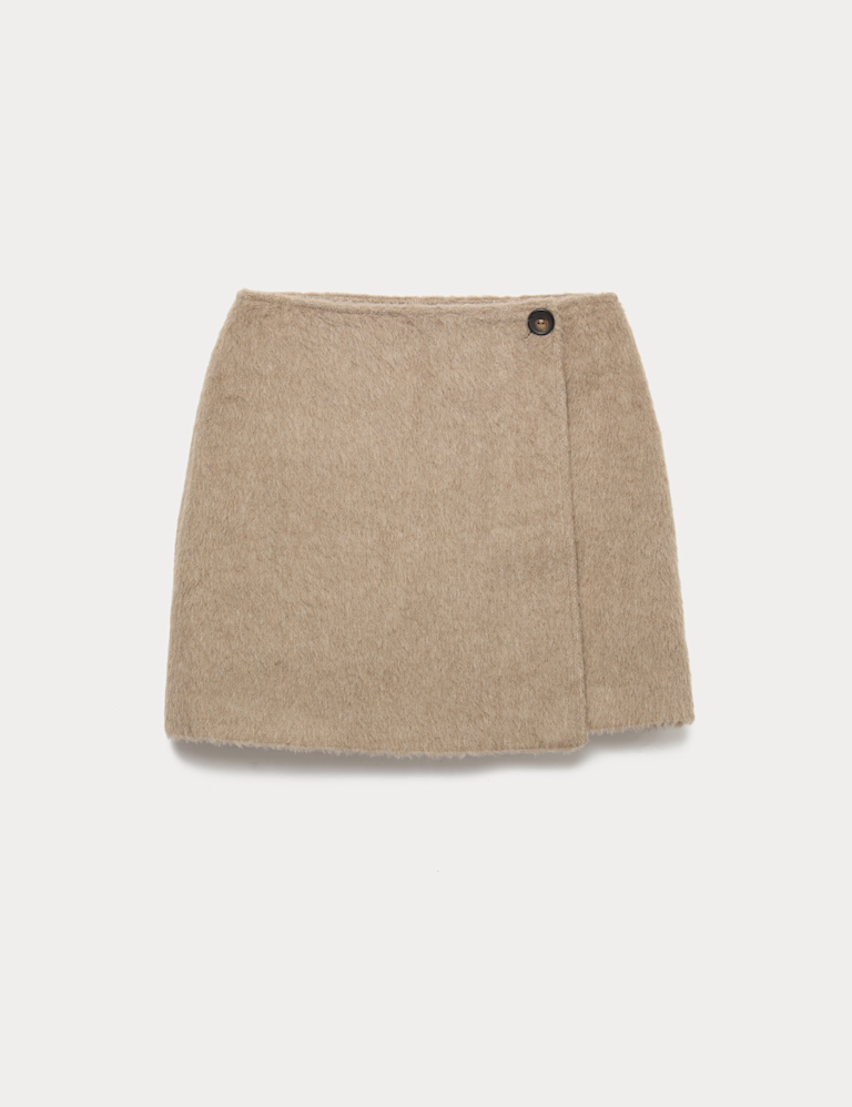Brushed Mini Wrap Skirt with Wool