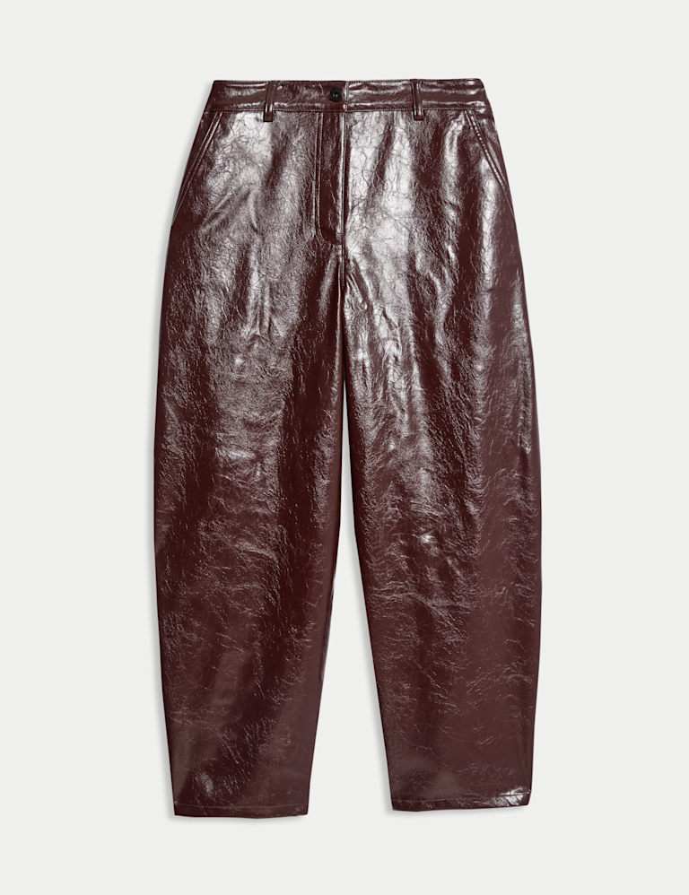 Leather Look Textured Barrel Leg Trousers