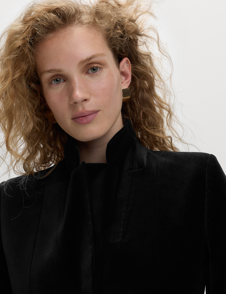 Cotton Rich Velvet Waisted Tailored Blazer