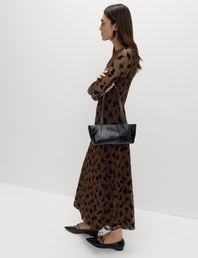 Devoré Floral Round Neck Midaxi Dress