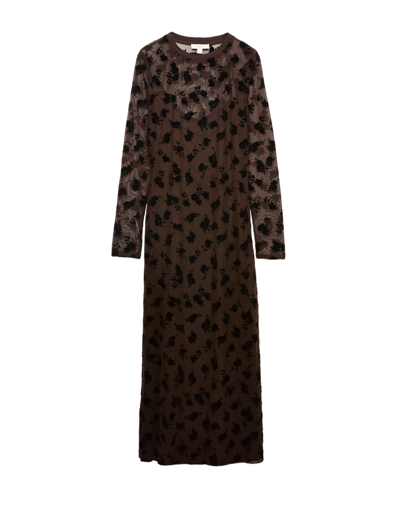 Devoré Floral Round Neck Midaxi Dress