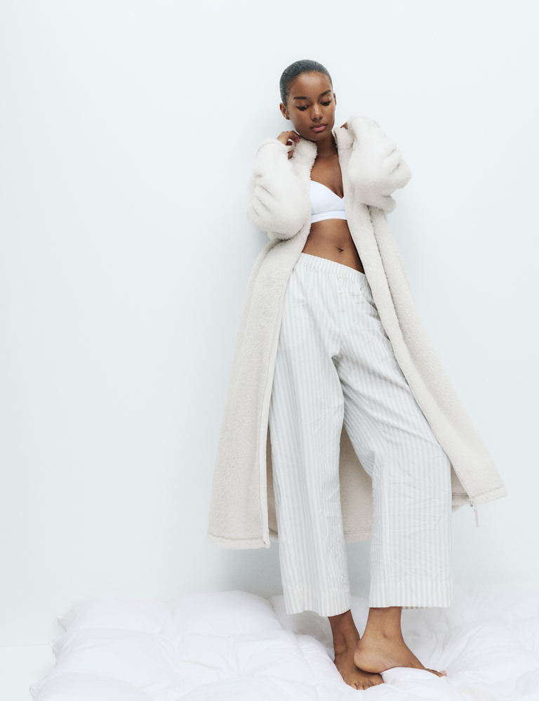 Long Pile Fleece Zipped Dressing Gown