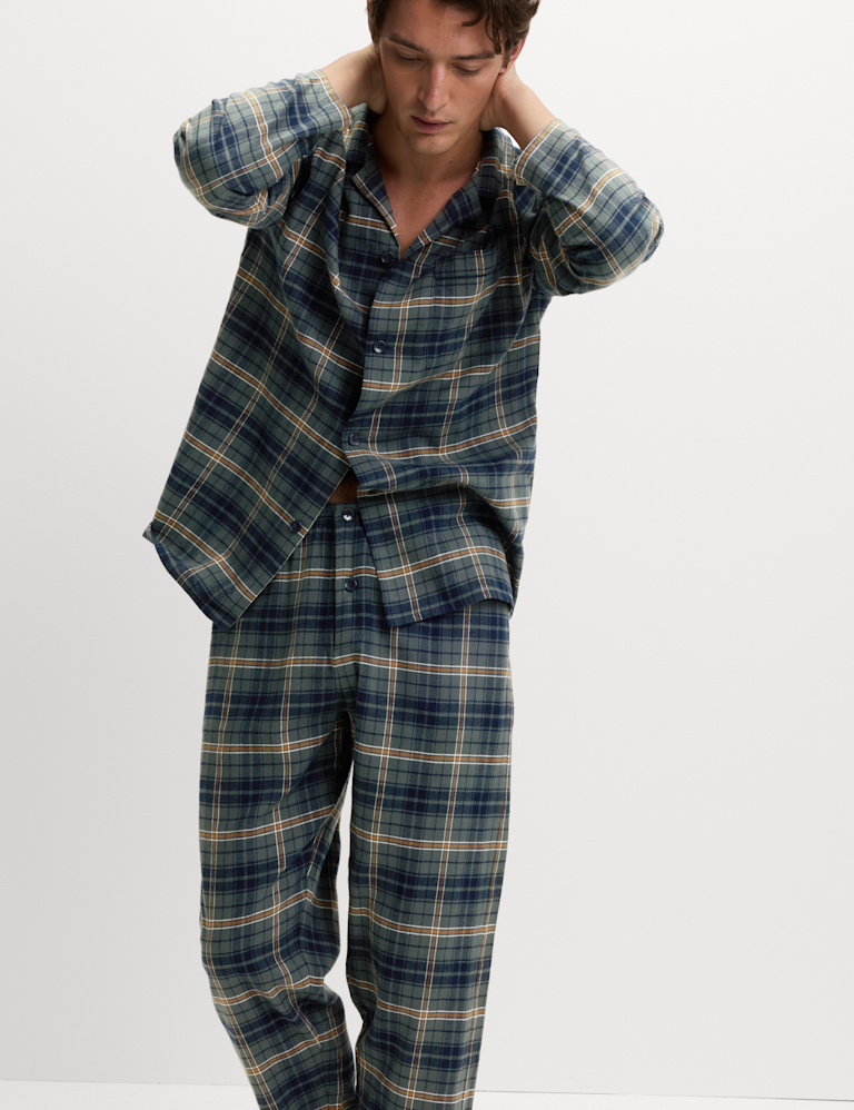 Pure Cotton Brushed Checked Pyjama Set