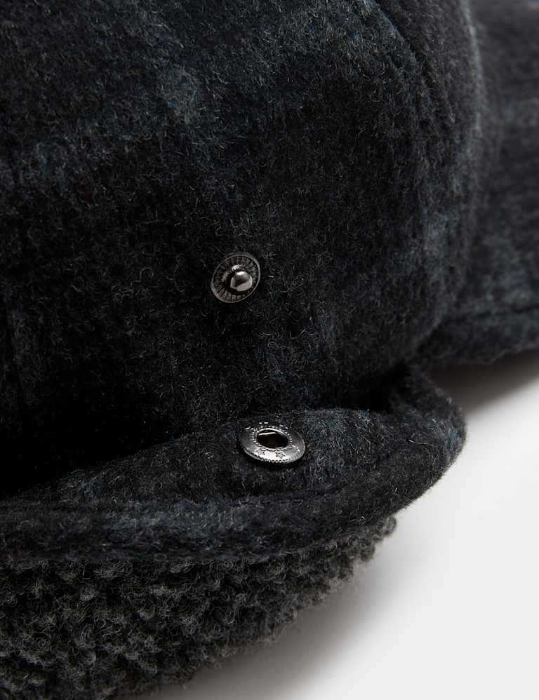 Wool Blend Checked Borg Baseball Cap