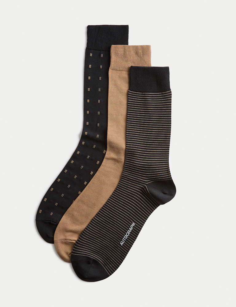 3pk Assorted Design Mercerised Cotton Blend Socks 3pk Assorted Design Mercerised Cotton Blend Socks