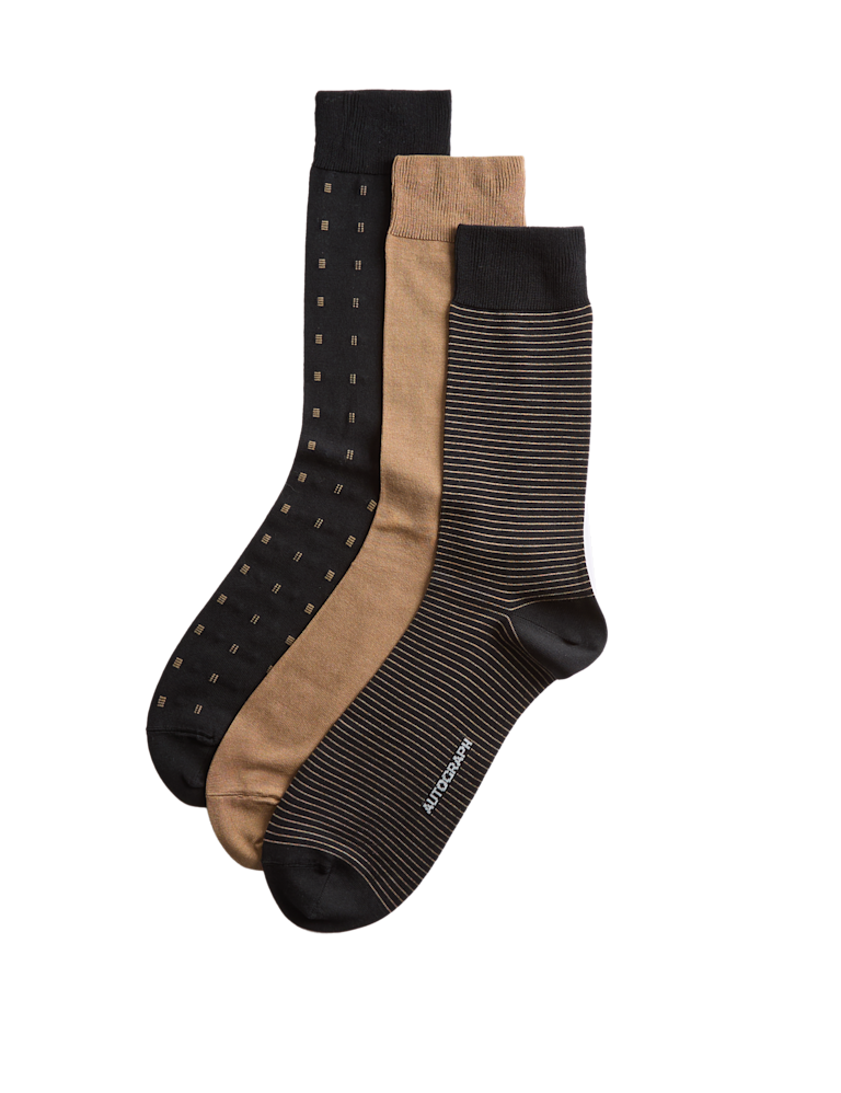 3pk Assorted Design Mercerised Cotton Blend Socks