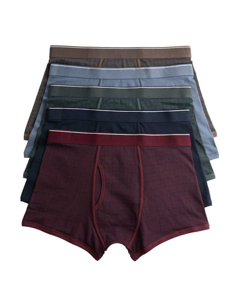 5pk Cotton Stretch Tile Print Trunks