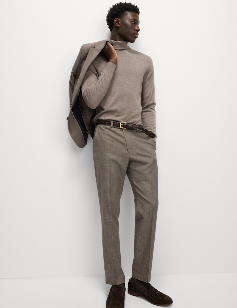 Regular Fit Puppytooth Stretch Suit Trousers