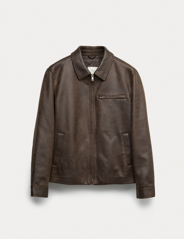 Distressed Faux Leather Harrington Jacket