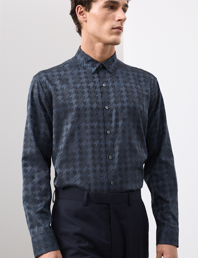 Regular Fit Cotton Rich Houndstooth Shirt