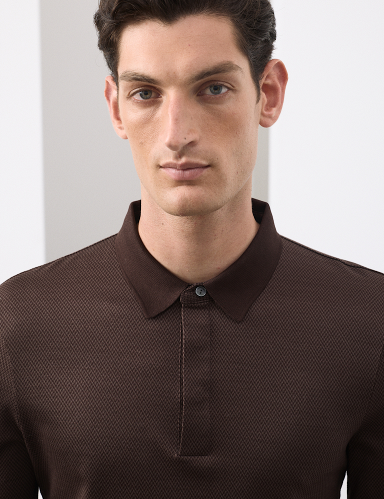 Pure Cotton Textured Long Sleeve Polo Shirt