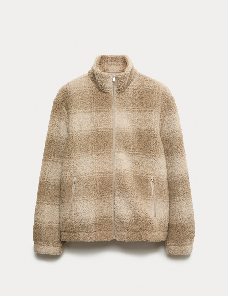 Fleece Jacquard Checked Zip Up Jacket