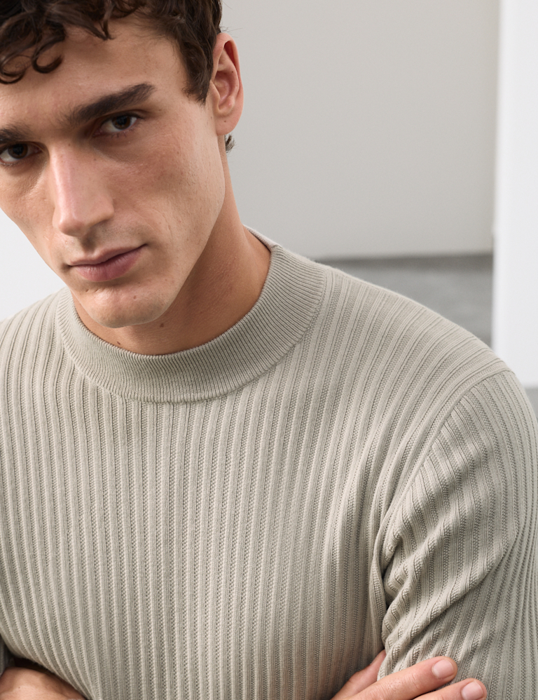 Merino Blend Rib Mock Neck Jumper