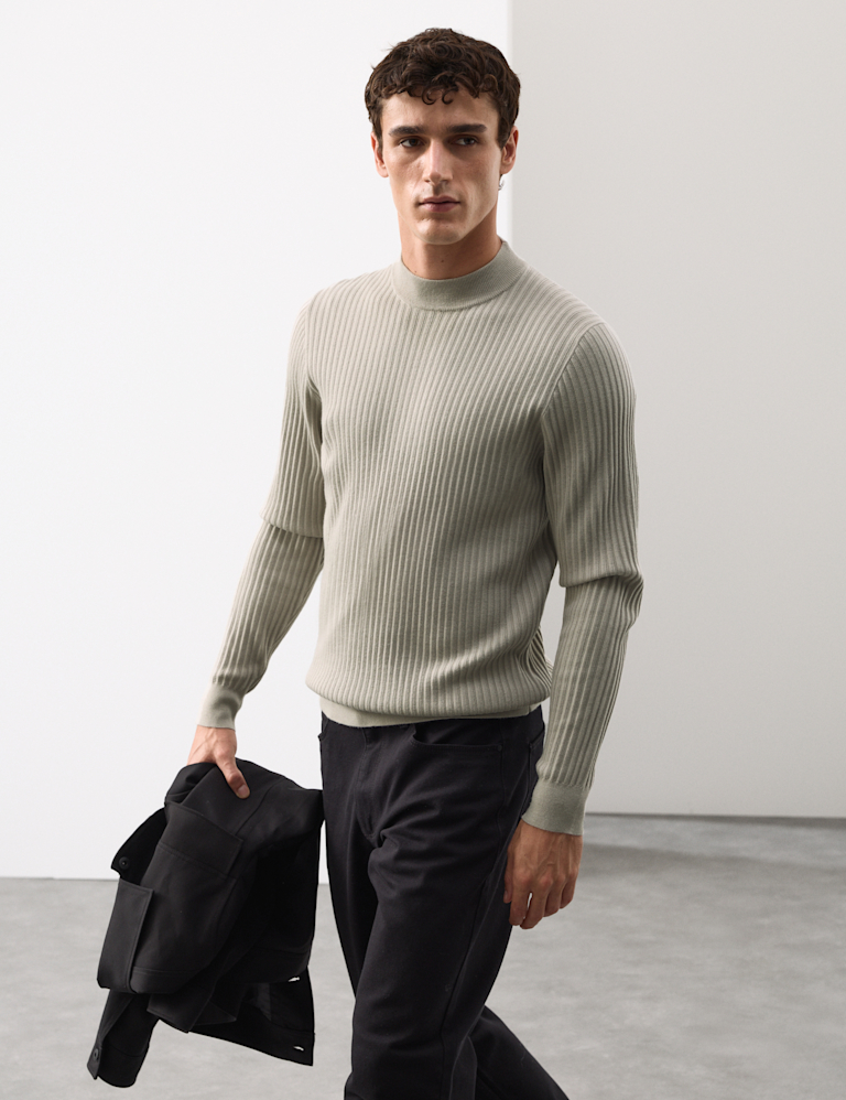 Merino Blend Rib Mock Neck Jumper