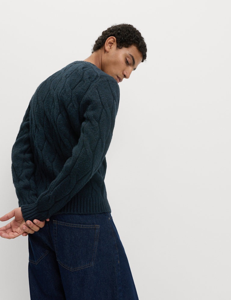 Cable Crew Neck Jumper with Wool