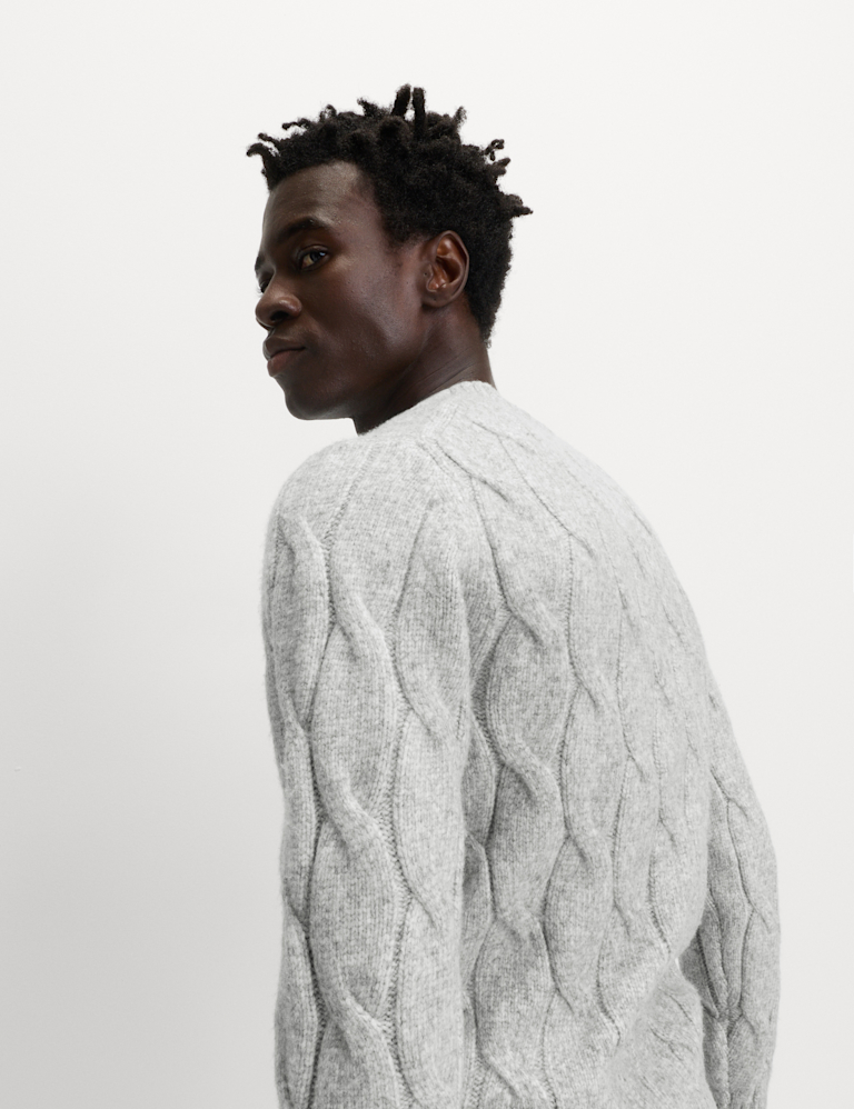 Cable Crew Neck Jumper with Wool
