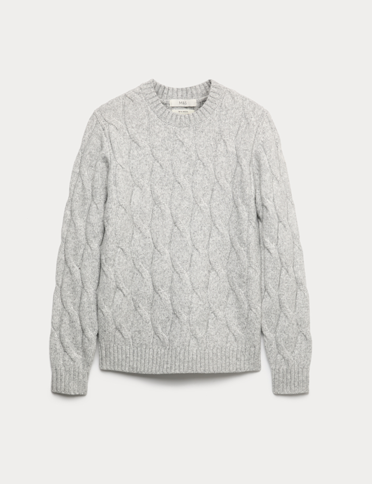 Cable Crew Neck Jumper with Wool