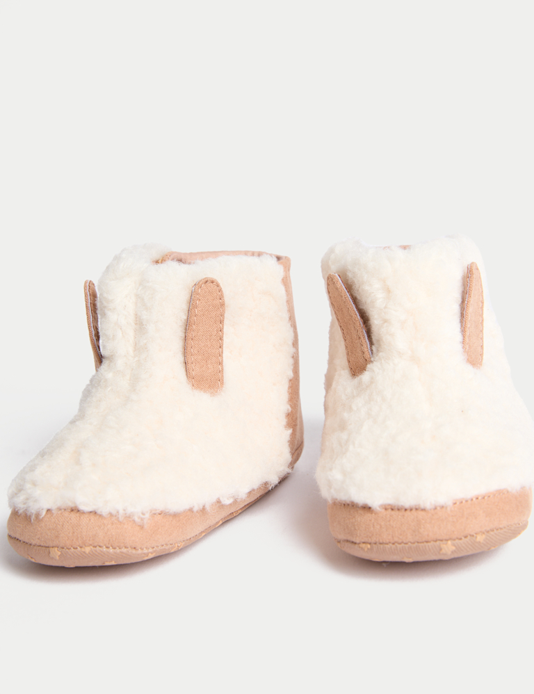 Baby Riptape Faux Fur Pram Shoes (0-18 Months)