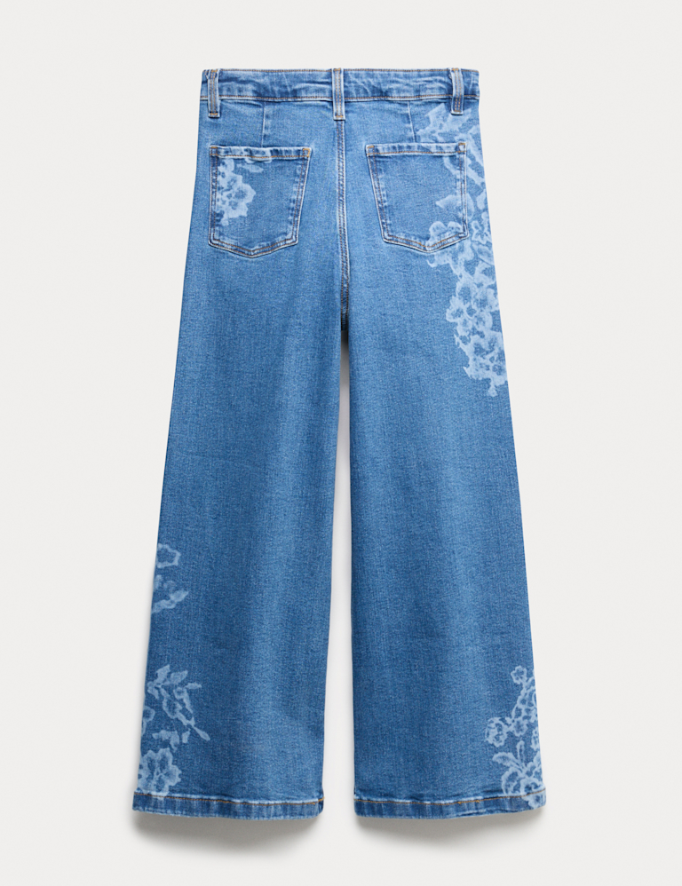 Cotton Rich Cropped Floral Wide Leg Jeans (6-16 Yrs)