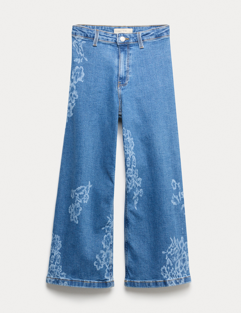 Cotton Rich Cropped Floral Wide Leg Jeans (6-16 Yrs) Cotton Rich Cropped Floral Wide Leg Jeans (6-16 Yrs)