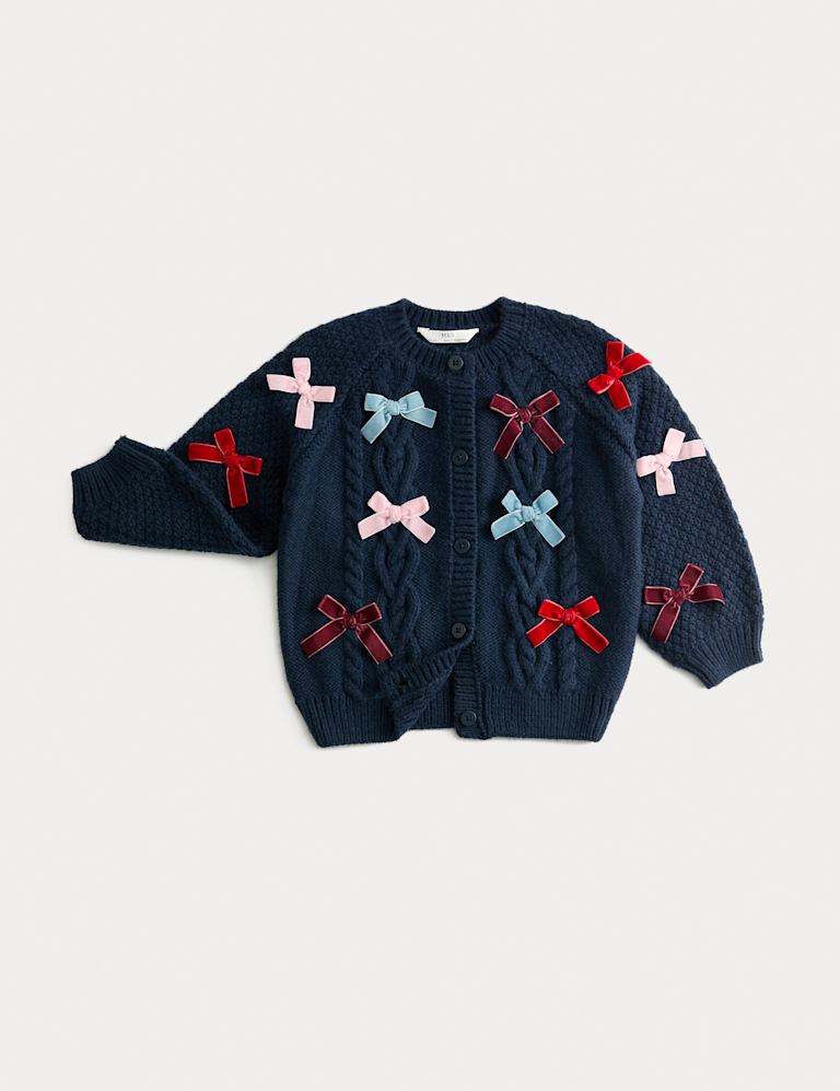 Bow Appliqué Cable Knit Cardigan (2-8 Yrs)