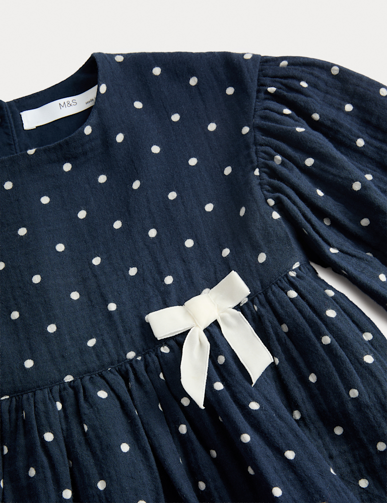 Cotton Rich Polka Dot Dress (1-8 Yrs)