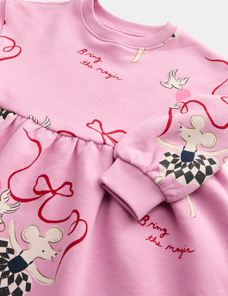 Cotton Rich Printed Sweatshirt Dress (2-8 Yrs)