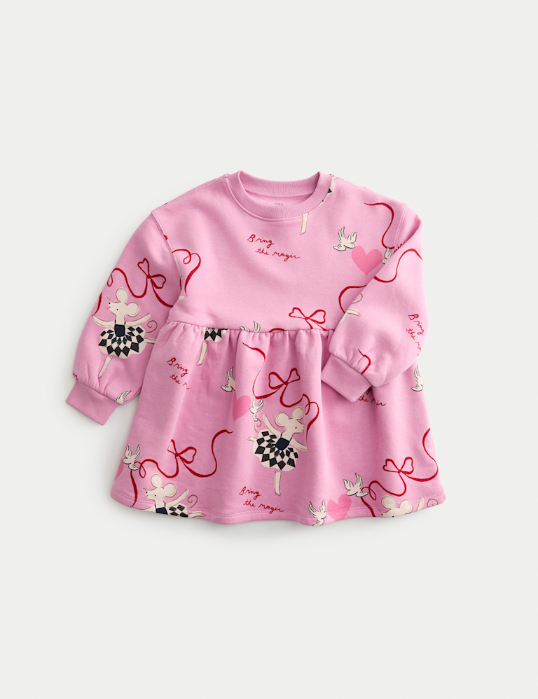 Cotton Rich Printed Sweatshirt Dress (2-8 Yrs)