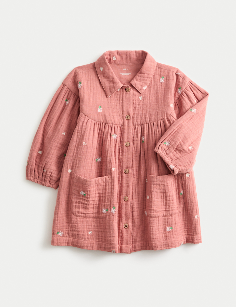 Pure Cotton Embroidered Double Cloth Dress (0 Mths-3 Yrs)