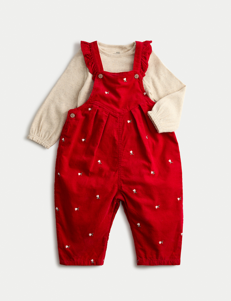 2pc Cotton Rich Floral Dungaree Outfit (0 Mths-3 Yrs) 2pc Cotton Rich Floral Dungaree Outfit (0 Mths-3 Yrs)