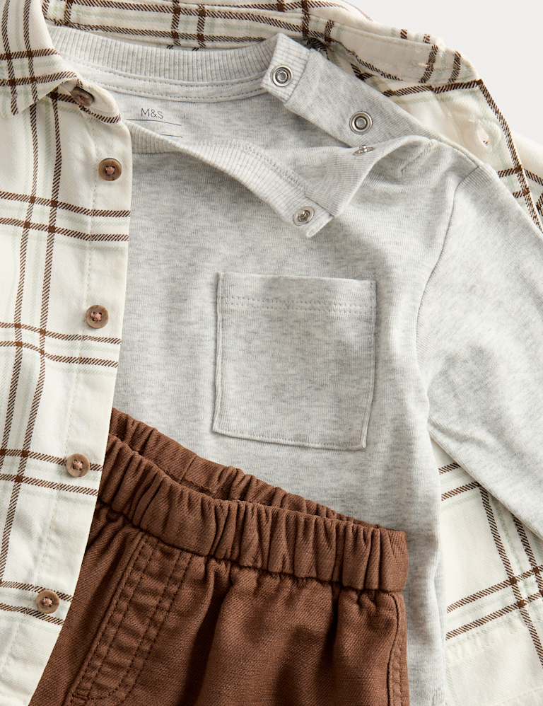 3pc Cotton Rich Checked Top & Bottom Outfit (0-3 Yrs)