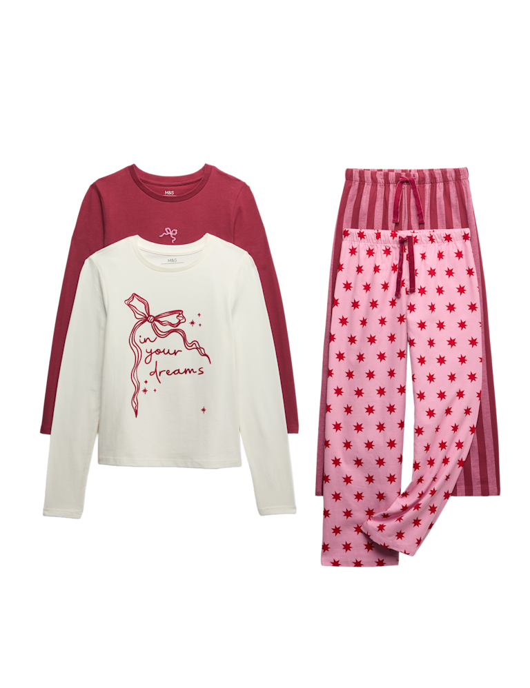 2pk Cotton Rich Bow Pyjamas (6-16 Yrs)