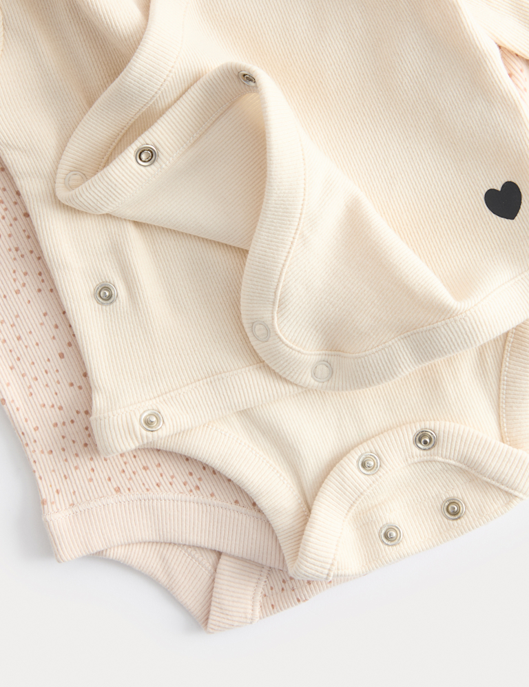 5pk Pure Cotton Heart Ribbed Bodysuits (6½lbs-3 Yrs)