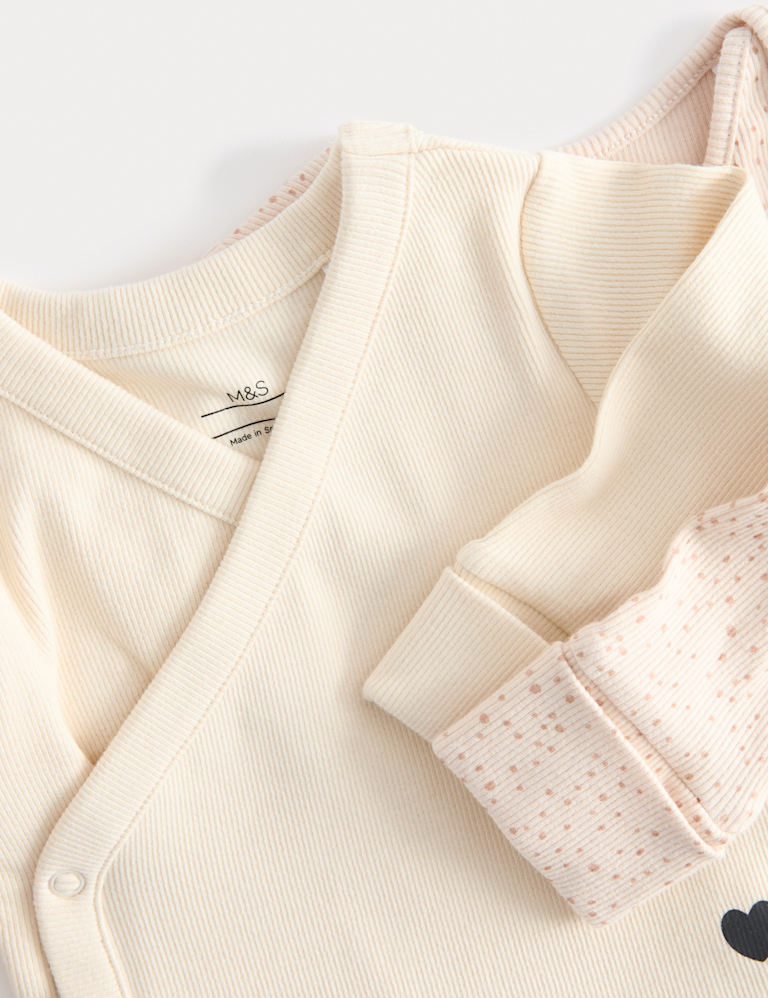 5pk Pure Cotton Heart Ribbed Bodysuits (6½lbs-3 Yrs)