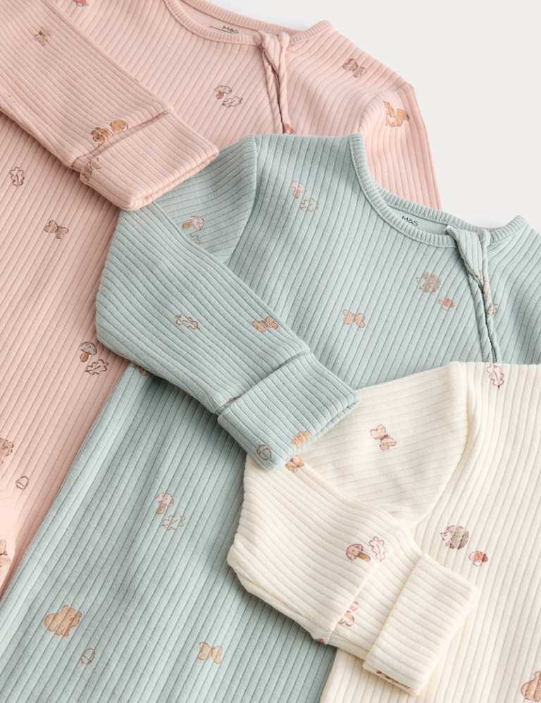 3pk Cotton Rich Woodland Print Sleepsuits (6½lbs-3 Yrs)