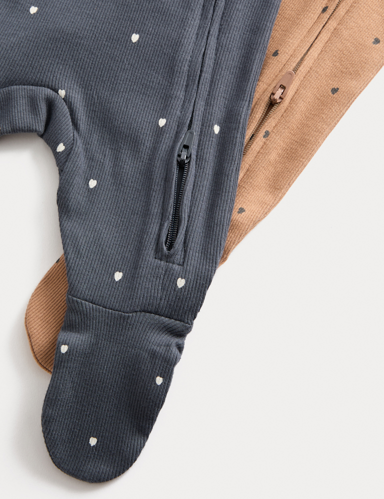 3pk Cotton Rich Heart Ribbed Sleepsuits (6½lbs-3 Yrs)