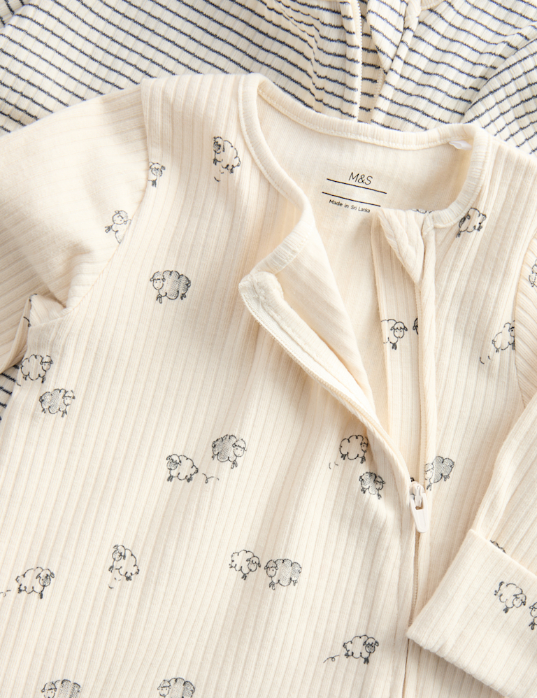 3pk Cotton Rich Sheep Ribbed Sleepsuits (6½lbs-3 Yrs)