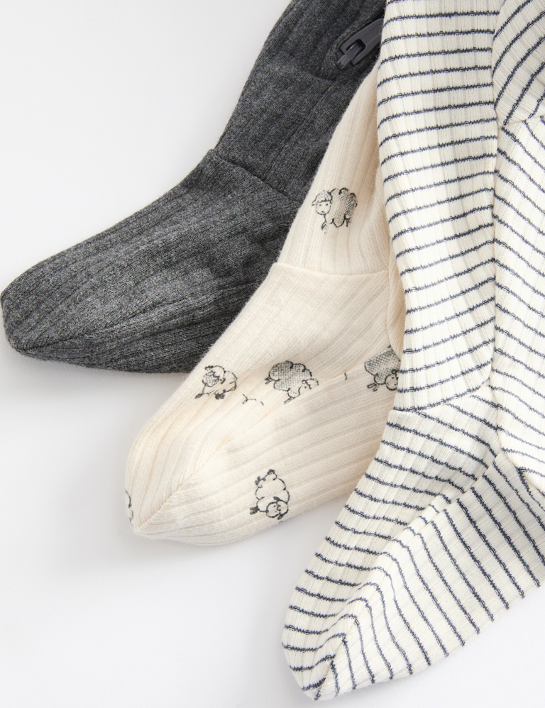 3pk Cotton Rich Sheep Ribbed Sleepsuits (6½lbs-3 Yrs)