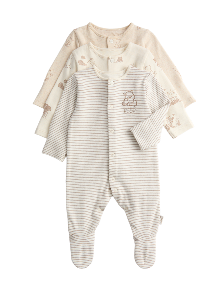 3 Pack Pure Cotton Winnie the Pooh™ Sleepsuits (0-3 Years)