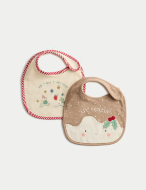 2pk Cotton Rich Christmas Dribble Bibs