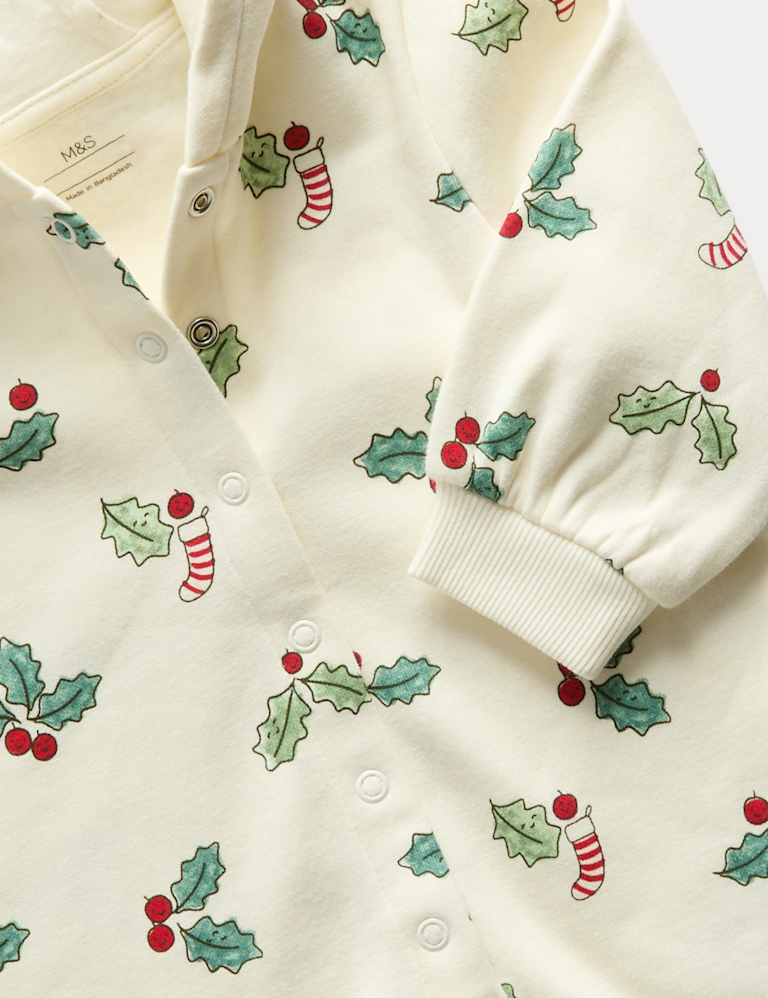 Cotton Rich Novelty Holly Print Hooded All in One (0 Mths-3 Yrs)