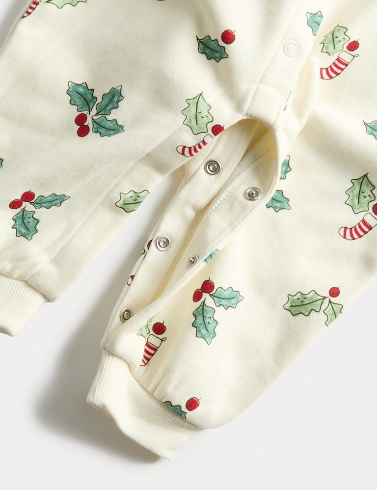Cotton Rich Novelty Holly Print Hooded All in One (0 Mths-3 Yrs)
