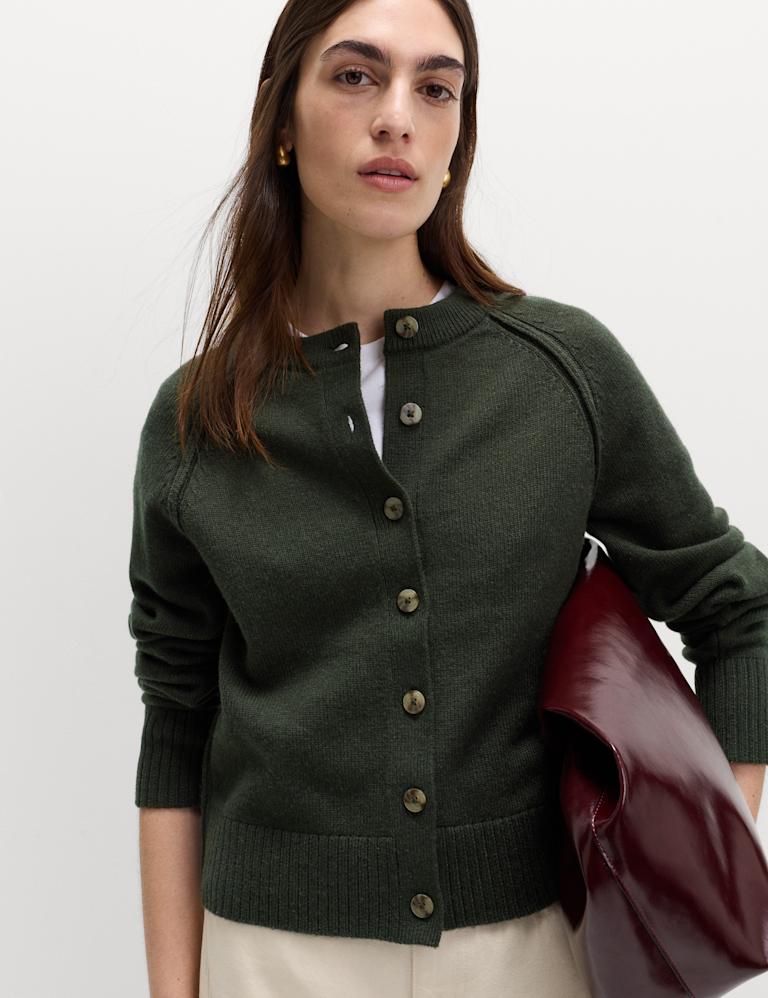 Lambswool Blend Crew Neck Cardigan