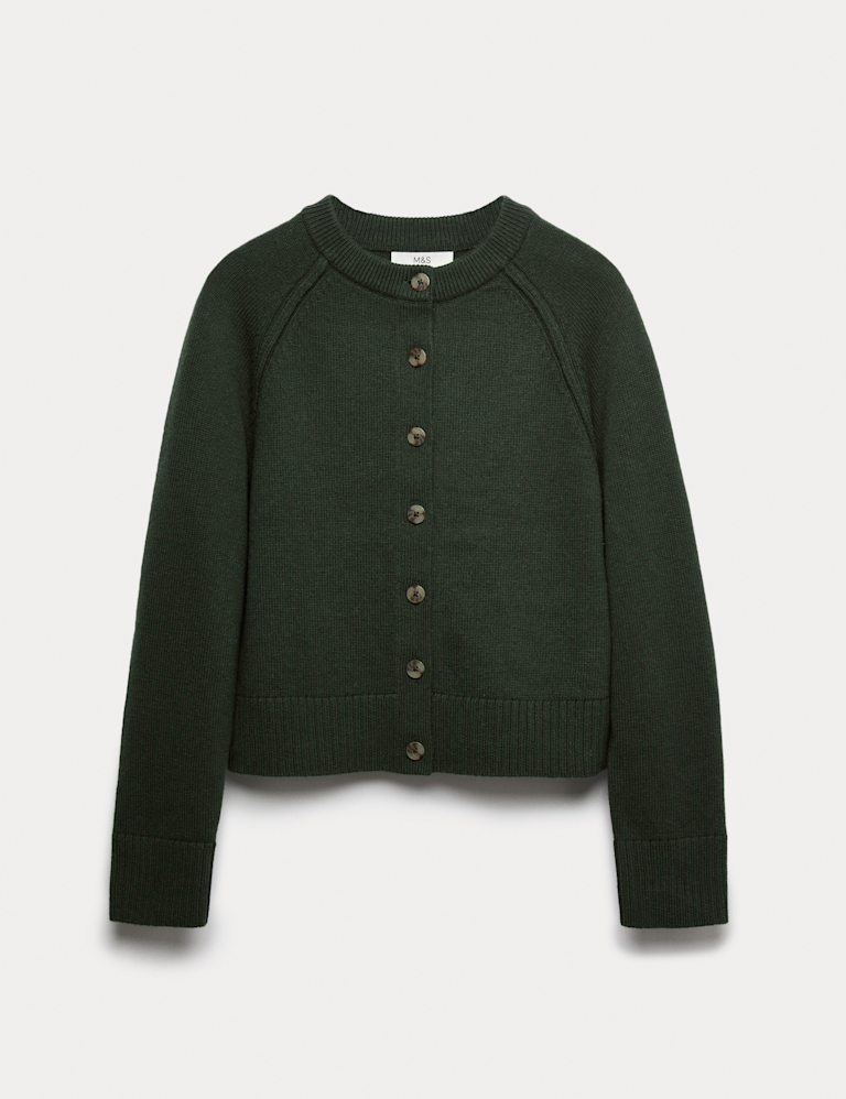 Lambswool Blend Crew Neck Cardigan