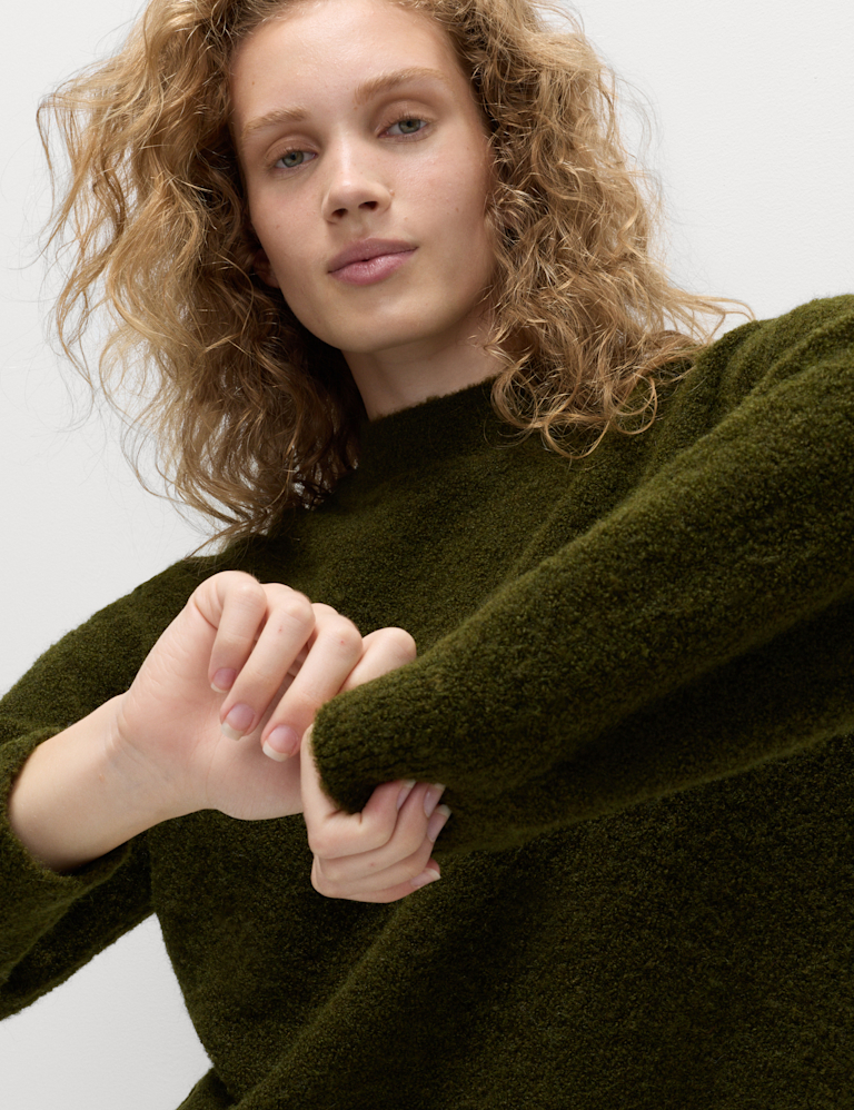 Wool Blend Textured Funnel Neck Jumper
