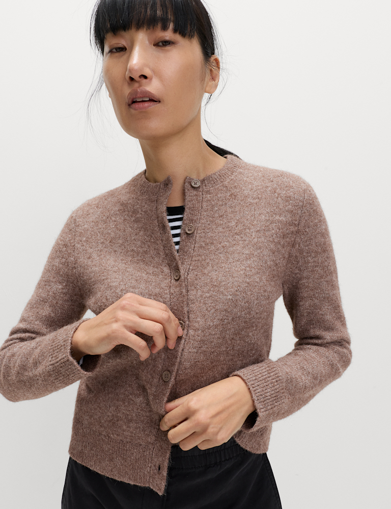 Crew Neck Cardigan with Wool