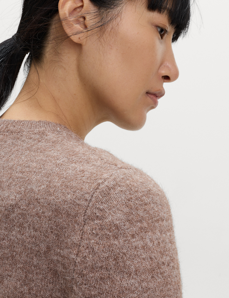 Crew Neck Cardigan with Wool