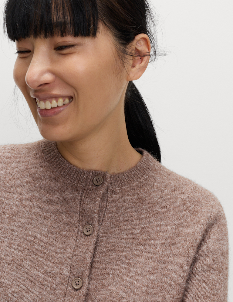 Crew Neck Cardigan with Wool