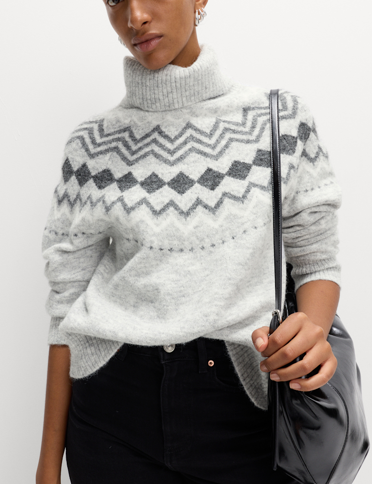 Fair Isle Roll Neck Jumper with Wool